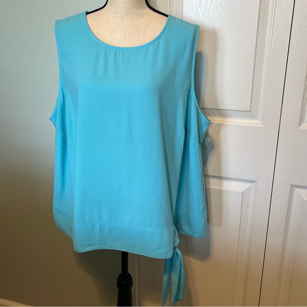Talbotsβ Plus Womens Size 18W Blue Sleeveless Blouse Tank Top Shell Waist Tie